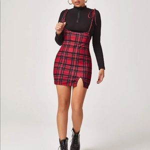 Red overall dress